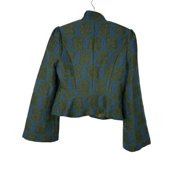 Tracy Reese Wool Blend Brocade Jacket Green Blue Metallic Pattern Size 6 - Picture 2 of 8